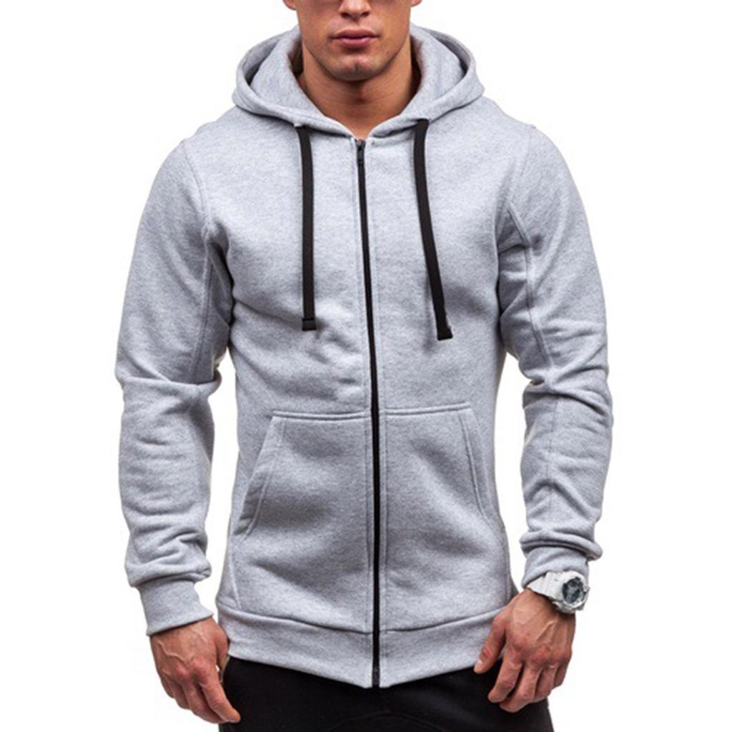 Men's Solid Stitching Drawstring Hooded Slim Fashion Jacket Coat Outwear