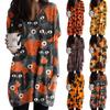Ladies Casual Halloween Print Round Neck Pullover Long Sleeve Pocket Midi Top