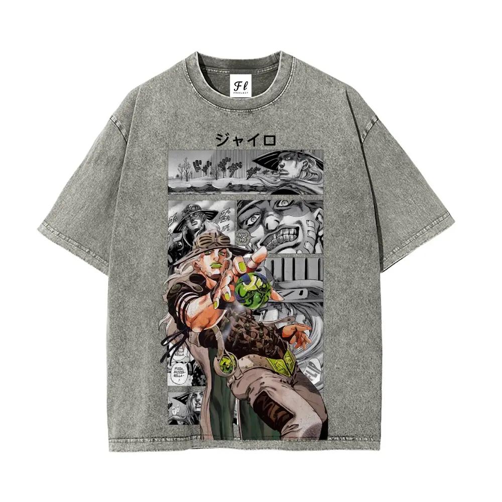 Japanese Anime JoJo's Bizarre Adventure T Shirt Y2k Washed T-shirt Summer Short Sleeve Cotton O-Neck Tee Top Men Unisex Clothing