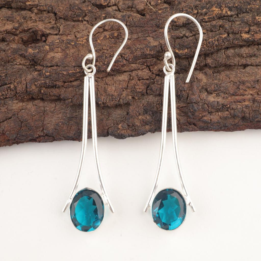 Oval Natural Apatite Wife Gift Anniversary Drop Earrings Jewelry Sterling Silver EE-136-3