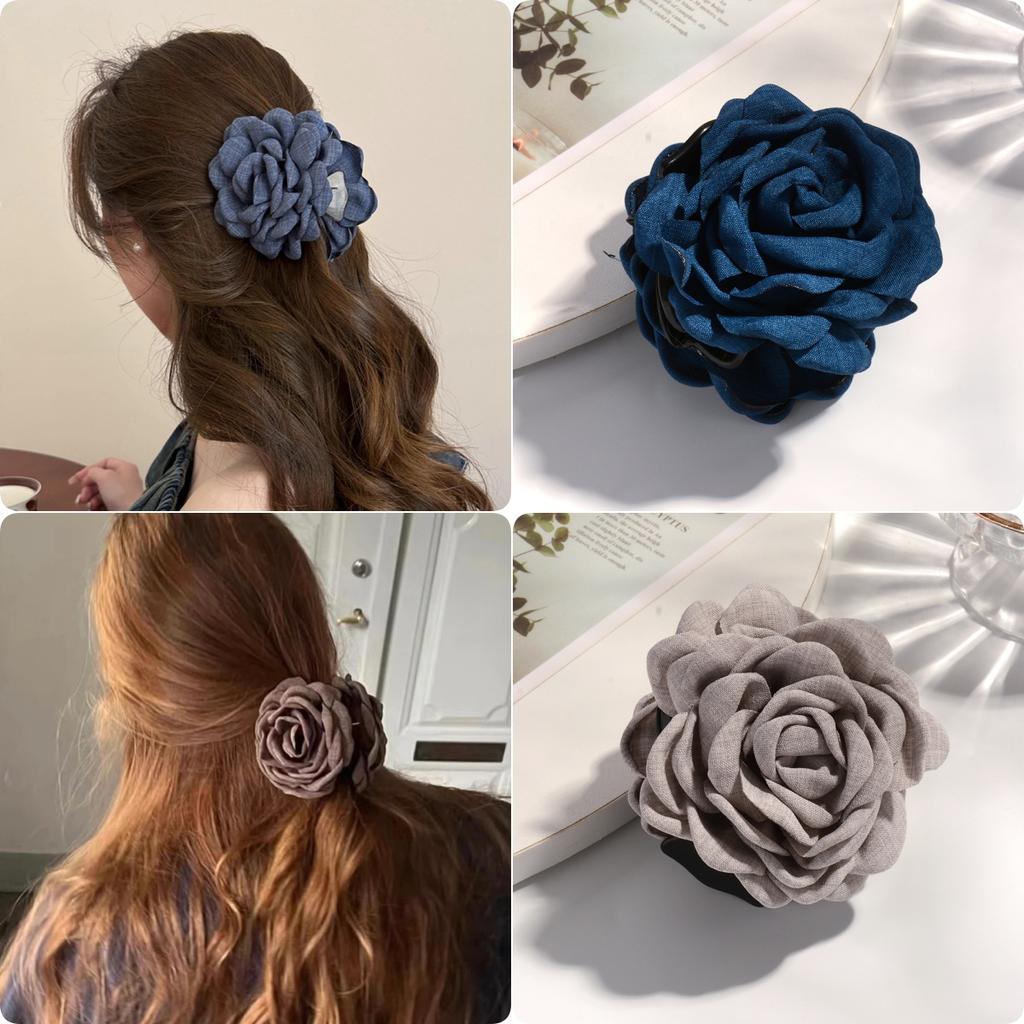 2/3 PCS New Solid Color Fabric Rose Flower Hair Claw for Women Girls Barrette Elegant Shark Clips Set Headwear Accessories Gifts