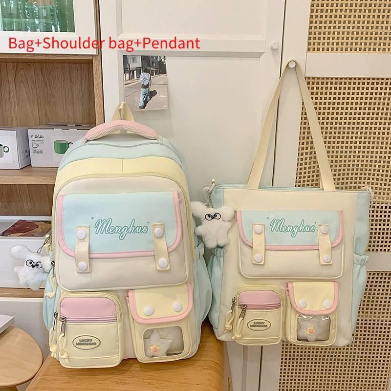 

Cute Color Blocked Letter Print Student Lightweight Backpack Shoulder Bag зелений