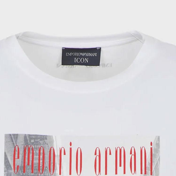 Emporio Armani Round Neck Graphic Print Short Sleeve T-Shirt Women Tops White 8N2T8A2-JFJZ1-0100