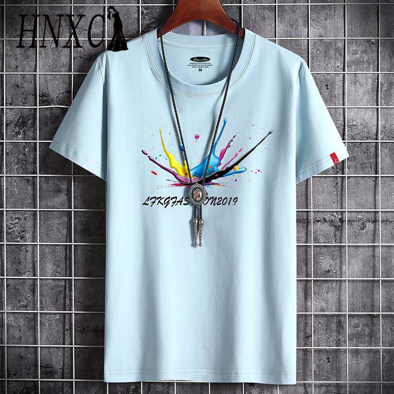 HNXC Cotton Short Sleeve T-shirt Men's Fashion Loose Half Sleeve Shirt Printed Compassionate Shirt