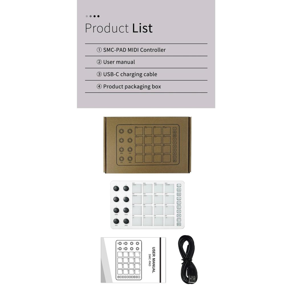 SMC-PAD Wireless MIDI Controller Suitable Percussion Keyboard USB-C Interface Portable Design Small MIDI Pad