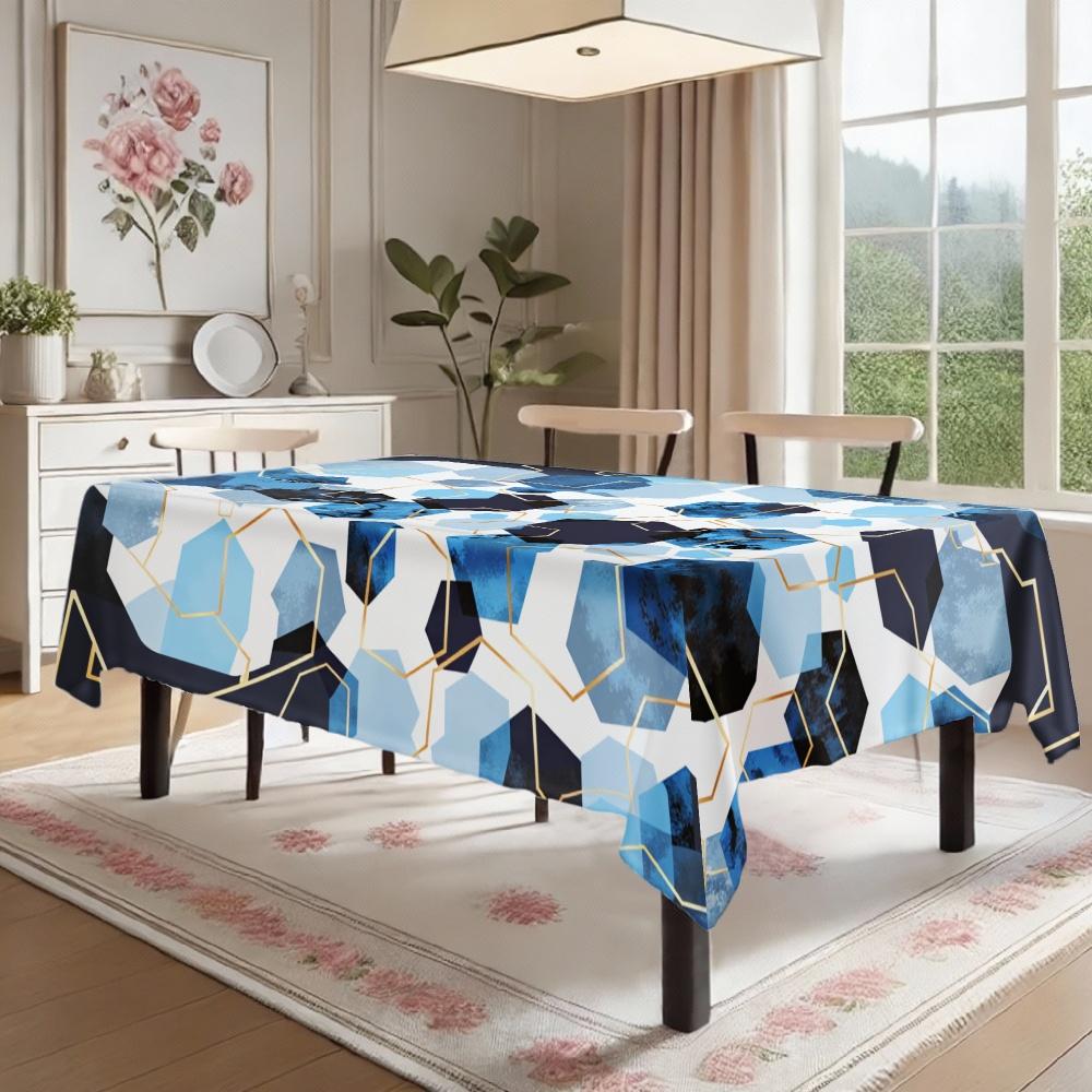 Geometric Blue Rectangle Table Cloth for Table Decor Kitchen Dining Patio Waterproof Reusable Tablecloth for Table Holiday Party