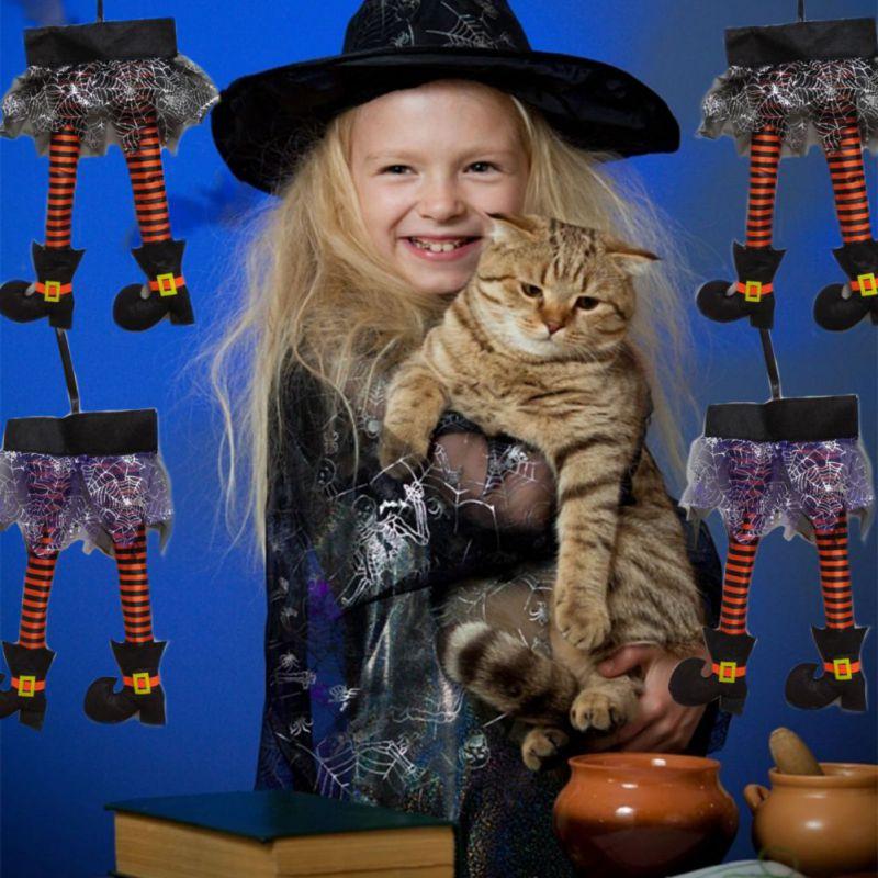 Halloween Witch Leg Decoration, Plush Filled Witch Legs for Wrath Car, Outdoor Evil Hanging Ornaments, Car Trunk Yard Decor