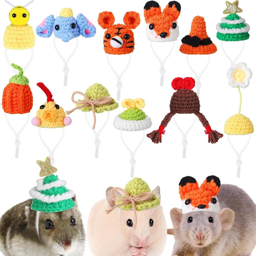Silkfly 12 Pcs Hamster Hats Mini Hats for Snakes Small Animals Guinea Pig Hamster Clothes for Lizards Bearded Dragons Holiday Party Costume