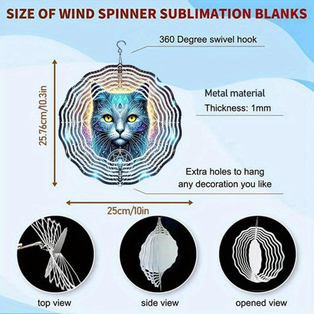 2D Metal Wind Spinner Mysterious Magic Cat Design Outdoor Garden Balcony Decor Dynamic Wind Chime for Autumn Halloween Holiday Gift