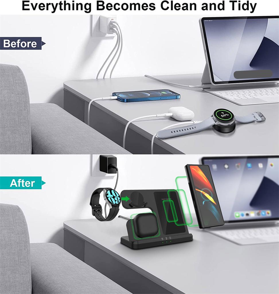 3In1 Wireless Charger Dock Station For Samsung Galaxy S26+ S25 Z Flip7 Watch 8 7