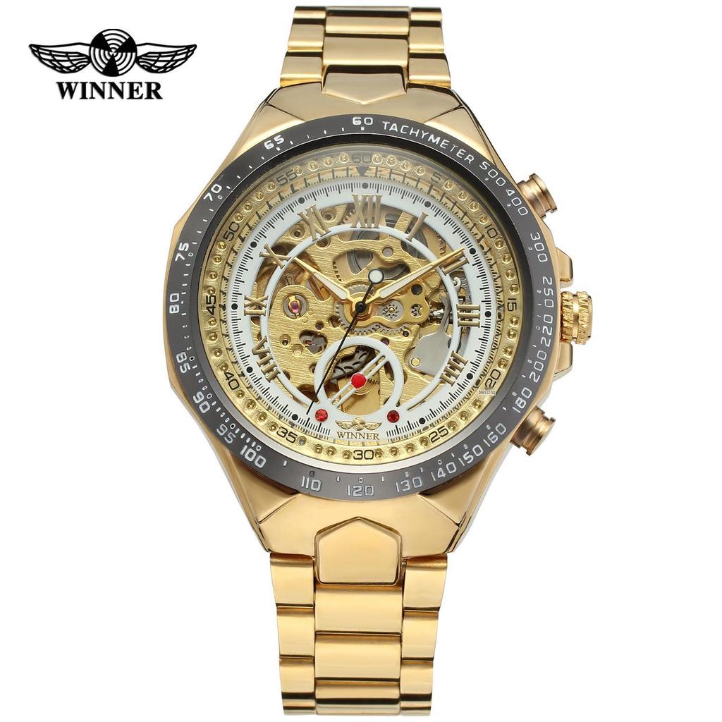 T-WINNER 8067 Men's Skeleton Automatic Mechanical Watch with Transparent Back – Business Style