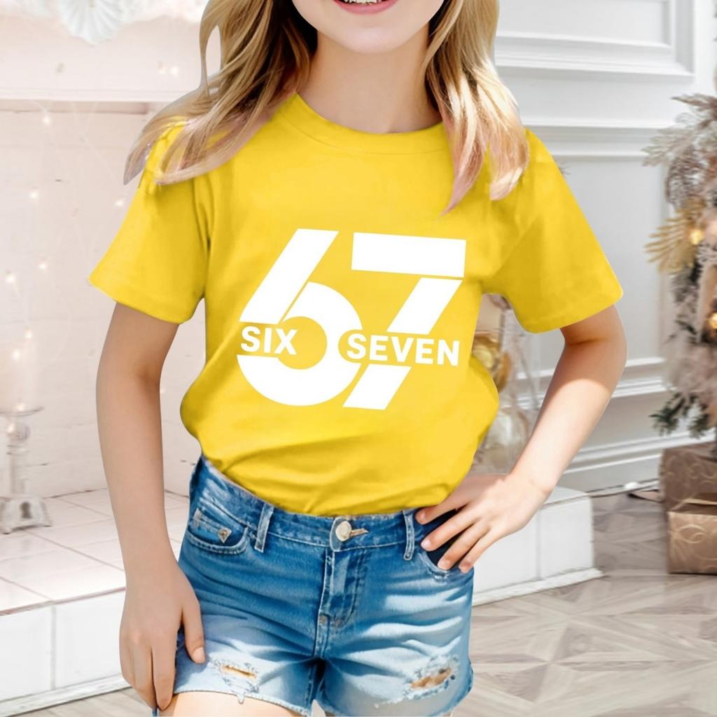 Fashion Minimalist Number 67 T-Shirt for Children Summer Vintage T-Shirts Round Neck Hippie Tees Oversized Casual Top Clothing