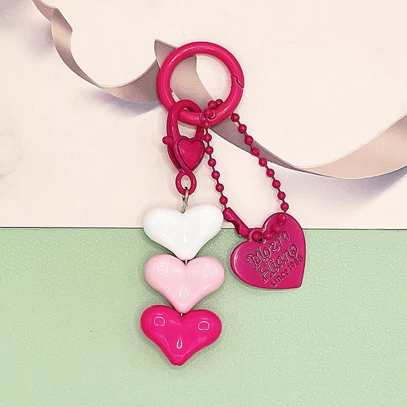 

Sweet Stacked Love Heart Keychain For Girls Earphone Case Pendant Backpack Accessories Diy Friendship Keyring Gifts розы красного