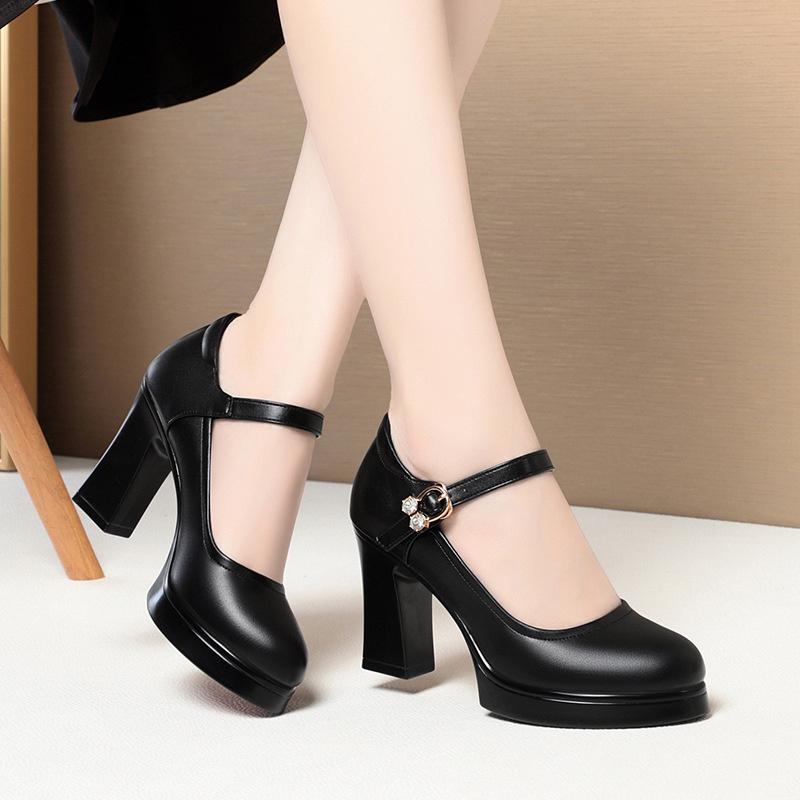 Waterproof Platform High Heel Round-Head Summer Model Training Special Catwalk Work Single Shoes Elegant Simple Black Autumn