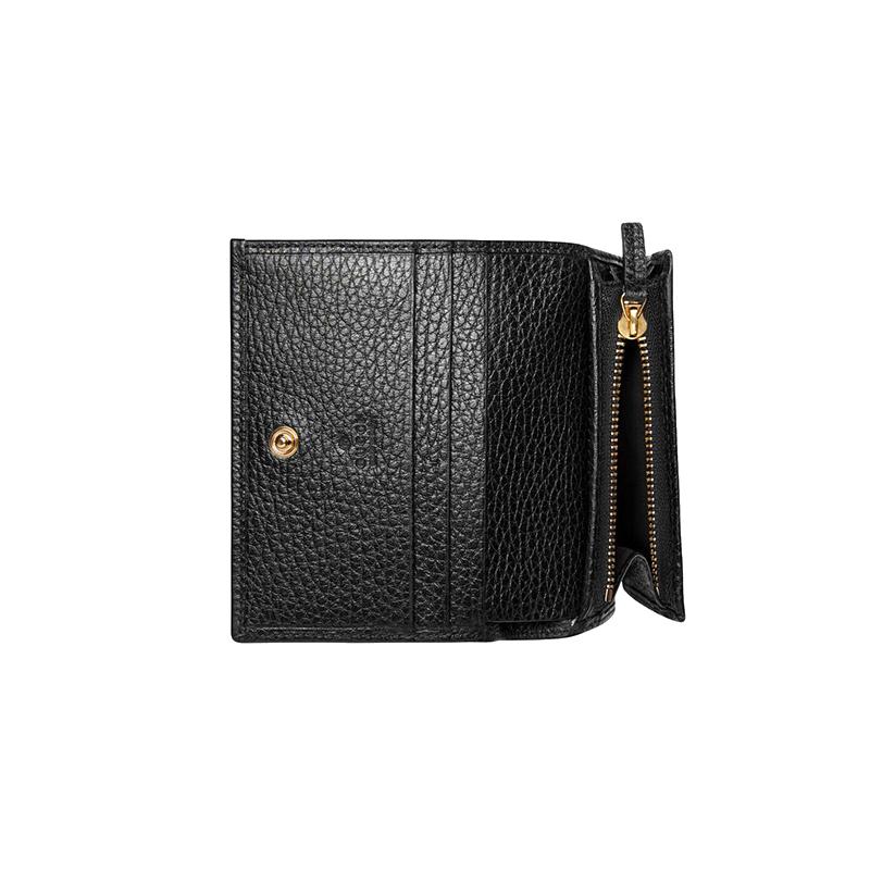 Gucci GG Marmont Marmont Gold Label Logo Bi-fold Flip Leather Wallet Card Holder Women's Black