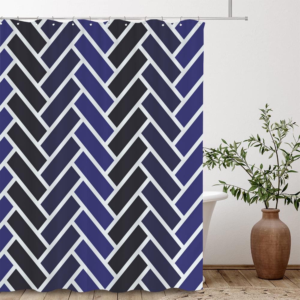 Modern Stripe Geometric Shower Curtains Waterproof Fabric Bath Curtains For Bathroom Bathtub Large Wide Bathing Cover With Hooks