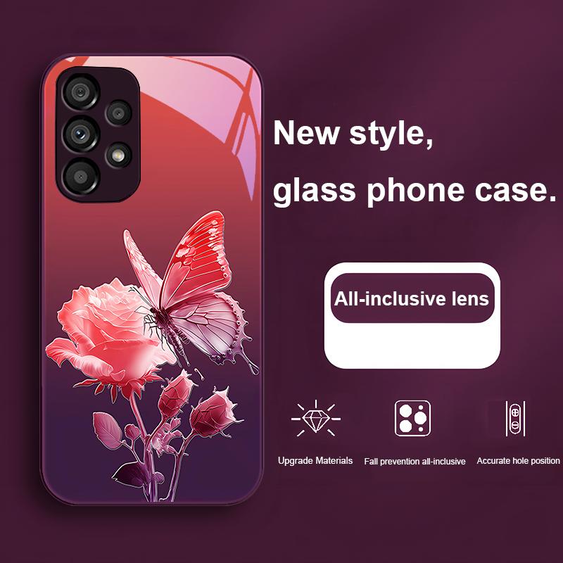 

Бабочка Постепенно Красный Для Samsung Galaxy Note 10 Plus S20 21 FE S23 Ultra S8 9 A70 72 73 50 51 52 53 Закаленное Стекло Чехол для Телефона Samsung S23 Plus