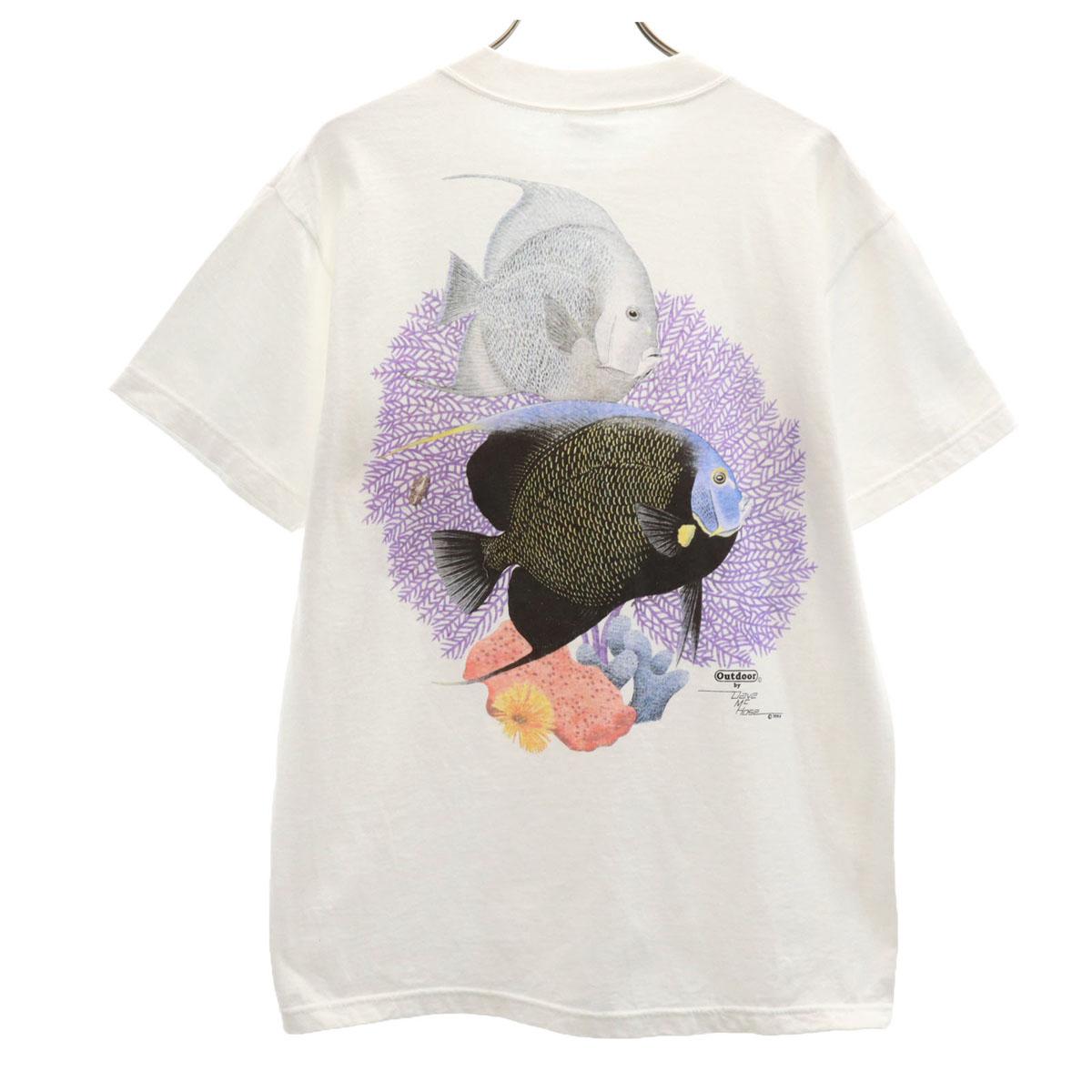 

TSF SPORTWEAR 90s Made in USA Old Back Fish Print Short sleeve T-shirt Men s Used