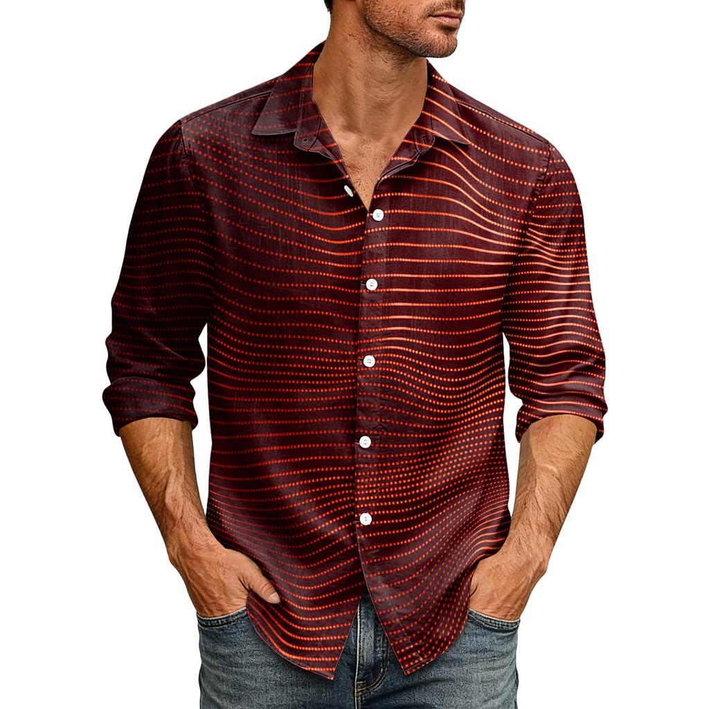 Men's Casual Lightweight Long Sleeve Shirt Button Front Cardigan with Stripe Print and Turn Down Collar Suitable for Everyday Wear