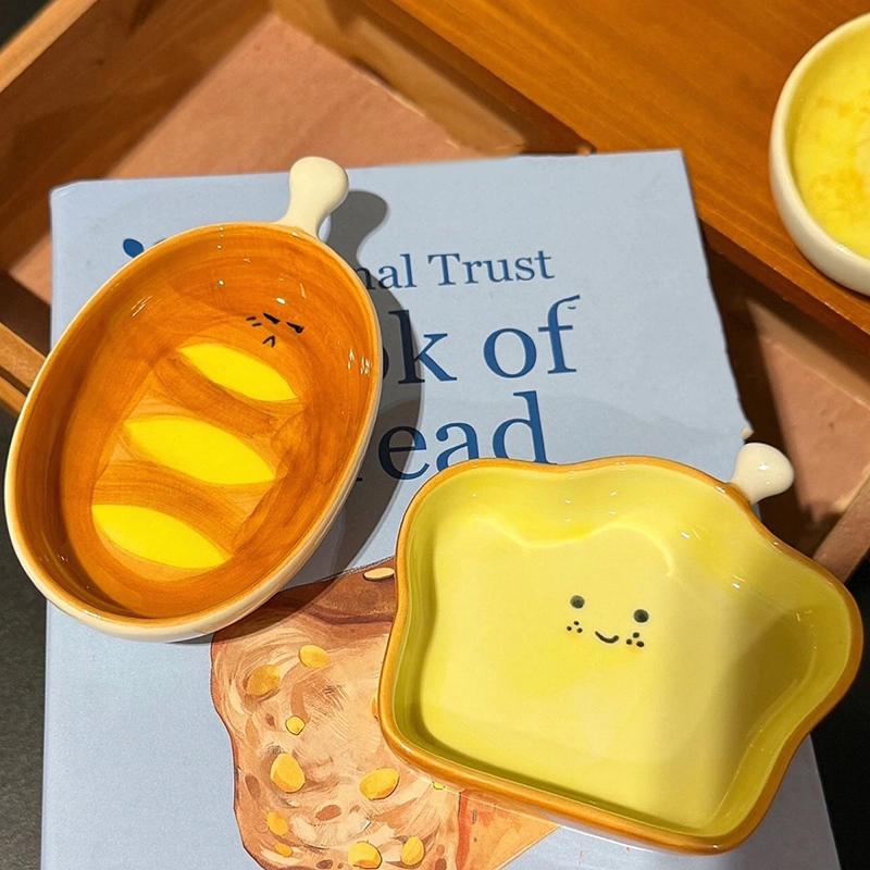Ceramic Bread Plate Cute Croissant Pattern Dessert Plate Home Creative Plate Ceramic Seasoning Plate Dipping Plate