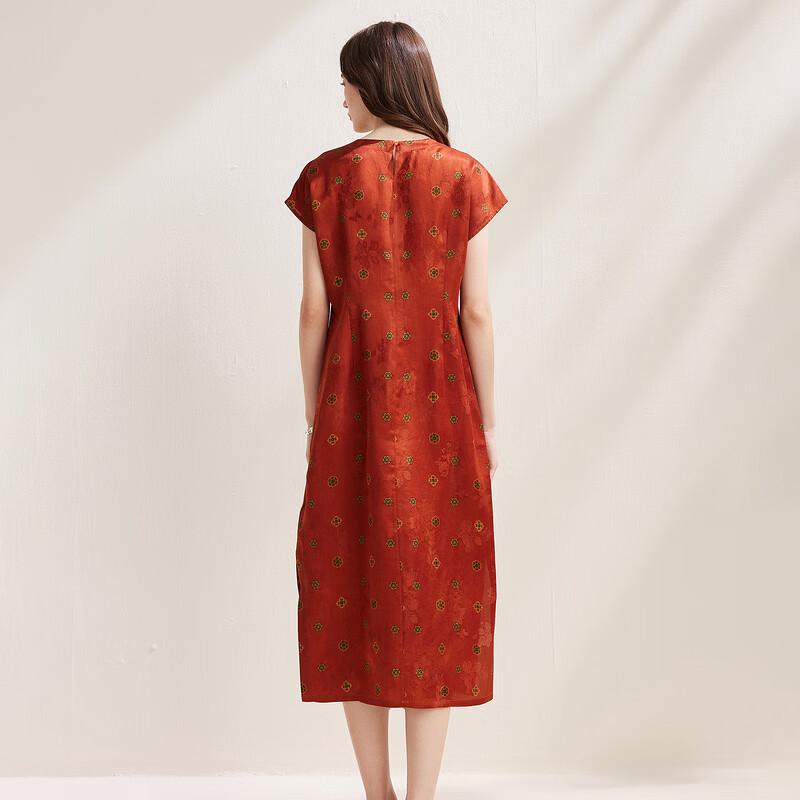 New Chinese Style Mulberry Silk Short-Sleeve Dress