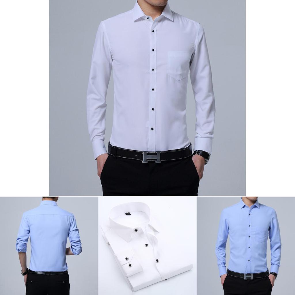Versatile New Men's Casual Long Sleeve Slim Fit Solid Cotton Dress Shirts
