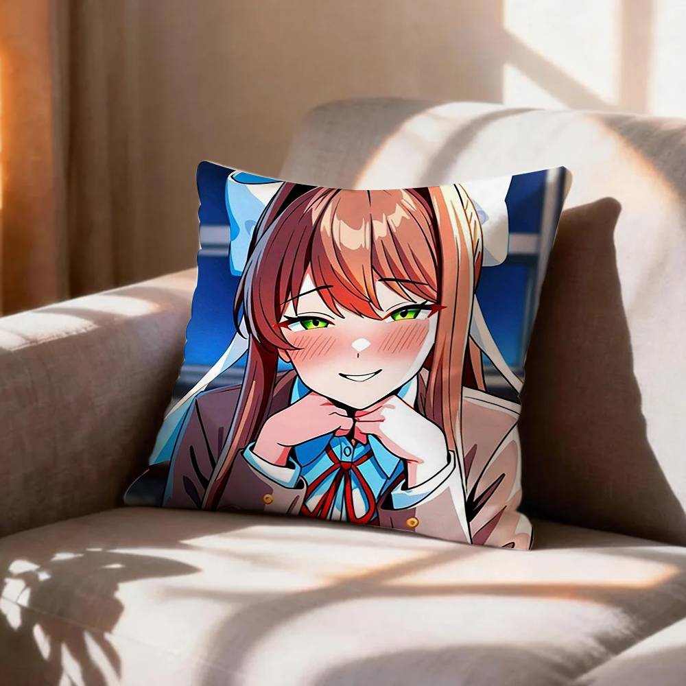 Meta Horror Game DDLC MMonika Pillow Case Pattern Printed Pillowcase For Living Room Sofa Cushion Cover