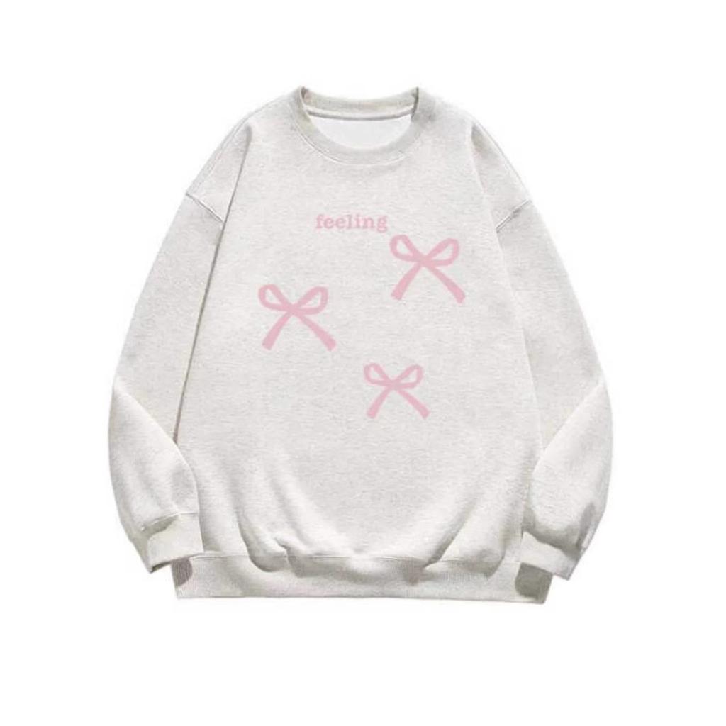 American bow printing fleece thickened sweater female student autumn and winter women's loose round neck pullover trendy