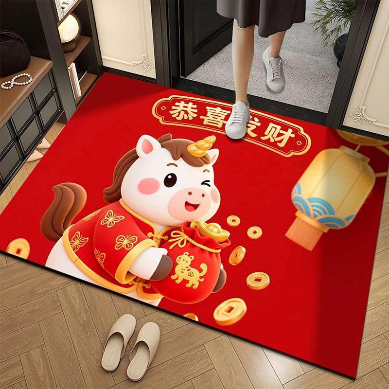 Year Of The Horse  Velvet Floor Mat Decorative Blanket Home Entryway Foot Mat Water-Absorbent Anti-Fall Door Mat