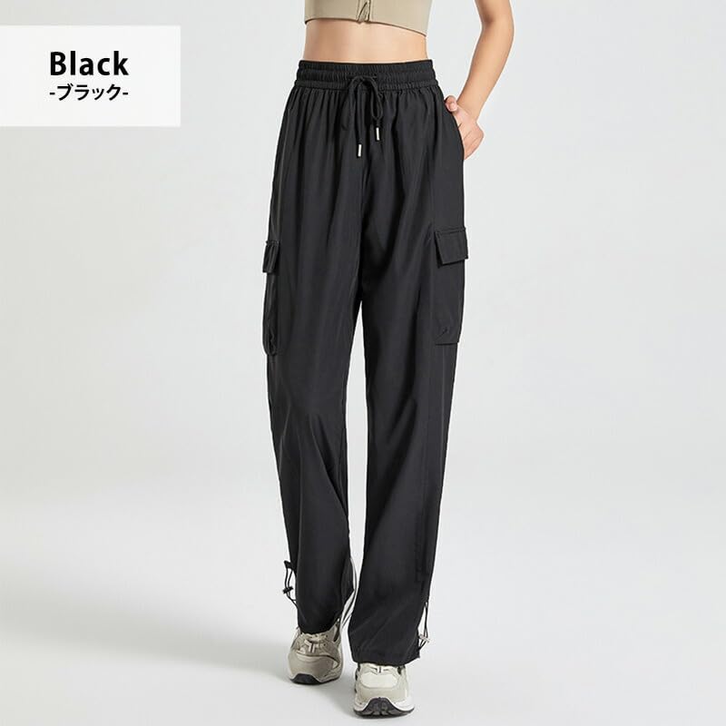 DAYCLOSET Kargo jógové kalhoty s elastickým a štíhlým střihem Dámské Rychleschnoucí, odvádějící vlhkost, Pas, (Yoga221) (JP, Abeceda, L, Standardní, Černá)