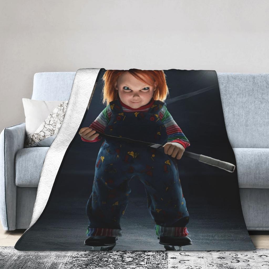 Chucky Horror Movie Knitted Blanket Childs Play Halloween Fuzzy Throw Blanket Home Couch Personalised Soft Warm Bedspread