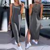 Damenmode, Sommer, Frühling, einfarbig, ärmellos, O-Ausschnitt, Freizeitkleider