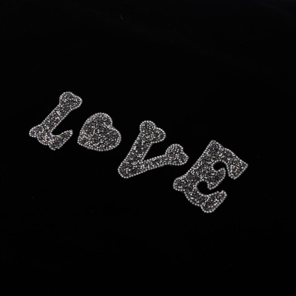 LOVE Heart Rhinestone Patch Appliques Iron On Bags Clothes Decorative