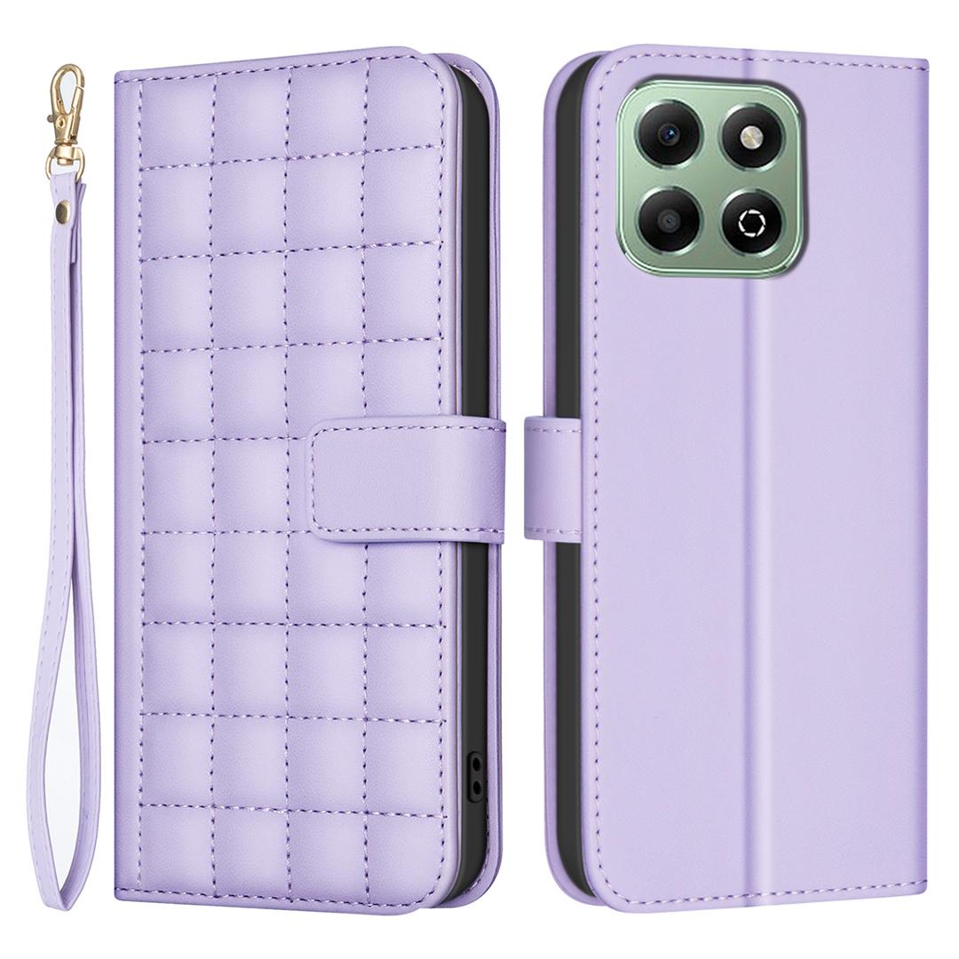 

BINFEN COLOR BF34 for Honor X6b 4G Case Wallet Stand Square Grid Phone Leather Cover Light Purple
