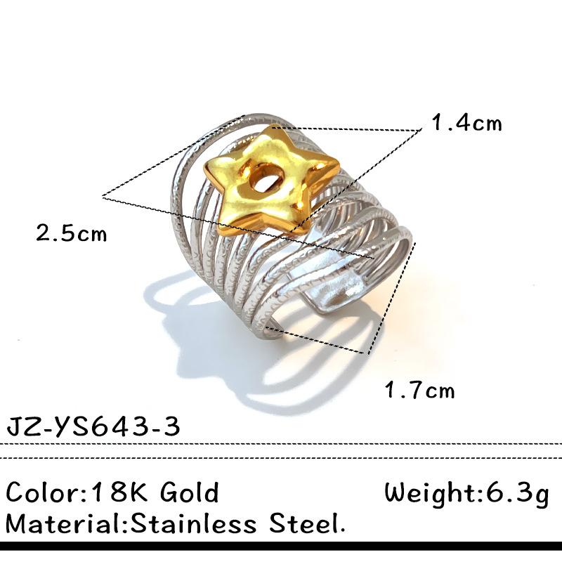Stainles Steel Multi Layer Lines Hollow Rings for Women Men Geometric Gold Color Heart Star Wide Opening Rings Jewelry