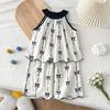 Girls' Stylish Pure Cotton Printed Set New Summer Children'S Halter-Neck Top And Wide-Leg Pants Two-Piece Set