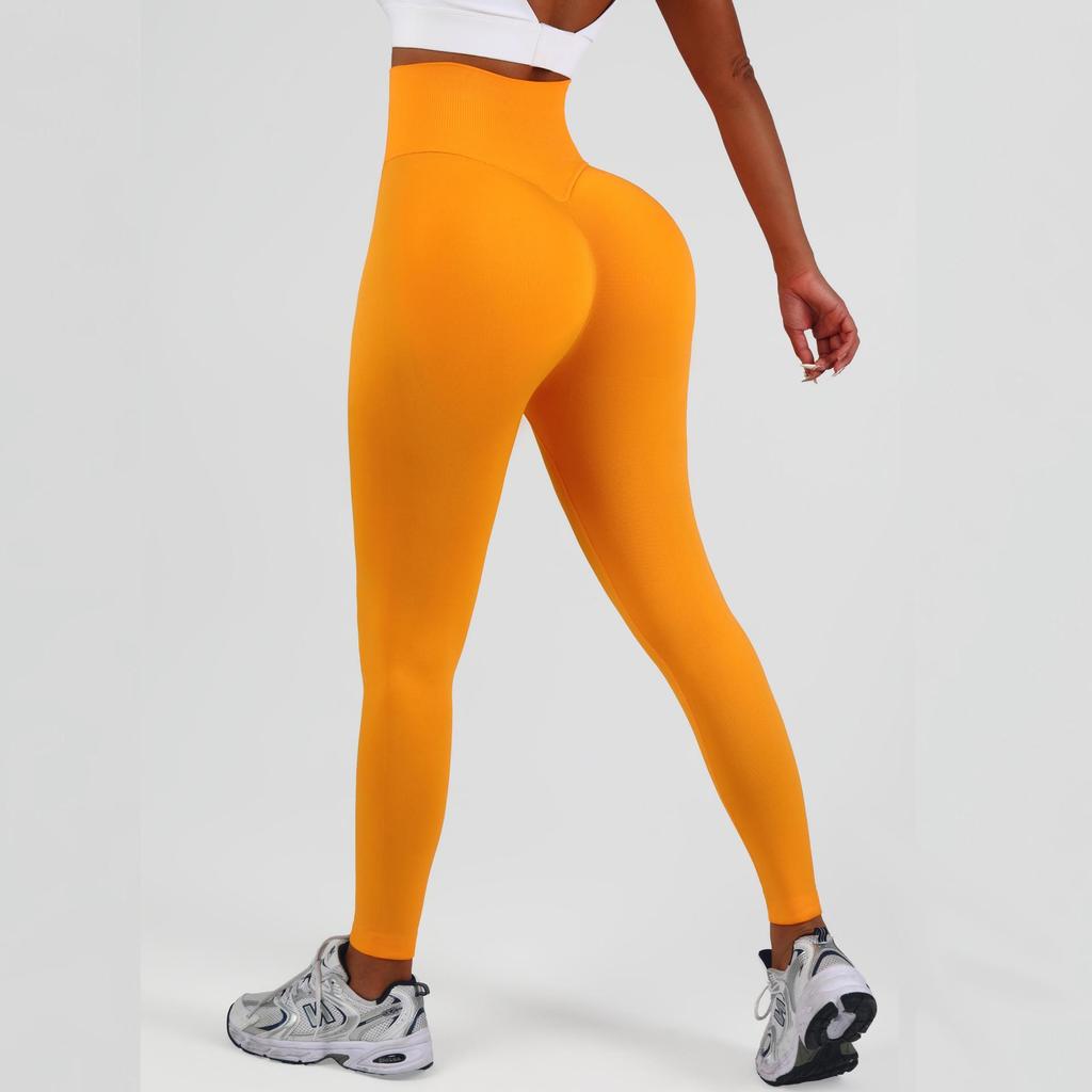Women's High-Waist Seamless Slim-Fit Peach-Enhancing Fitness Leggings with Separate Waistband for Cycling.