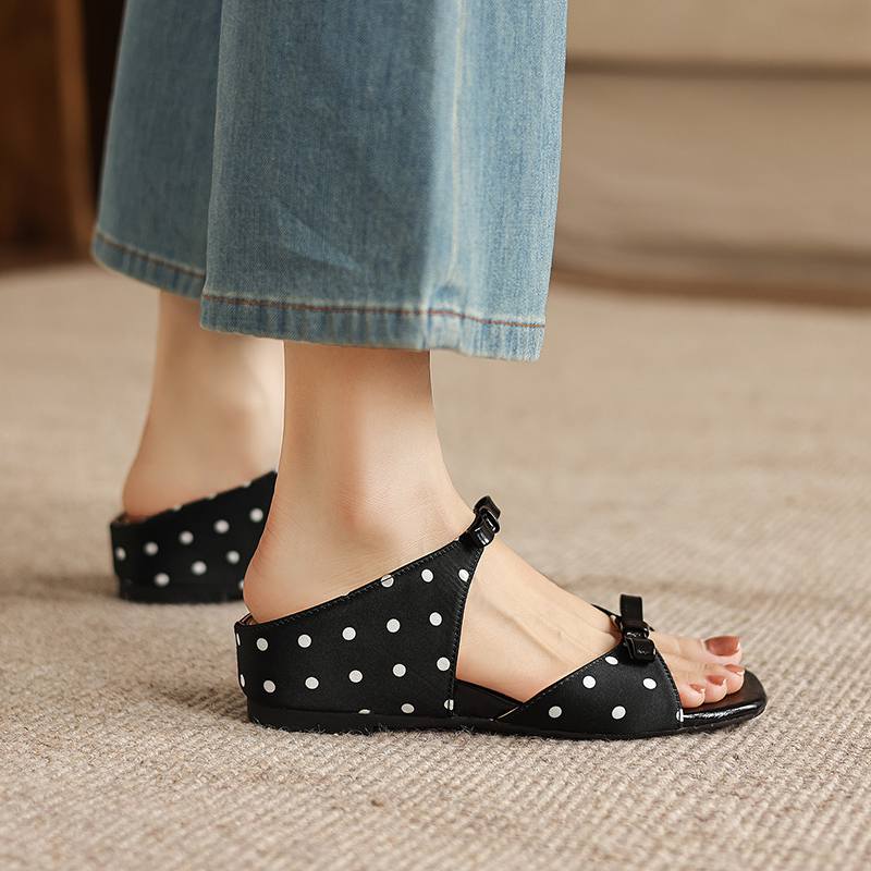 Krazing Pot Microfiber Med Heels Polka Dot European Design Outside Slippers Flip Flop Summer Size 43 Size 42 Women Sandals