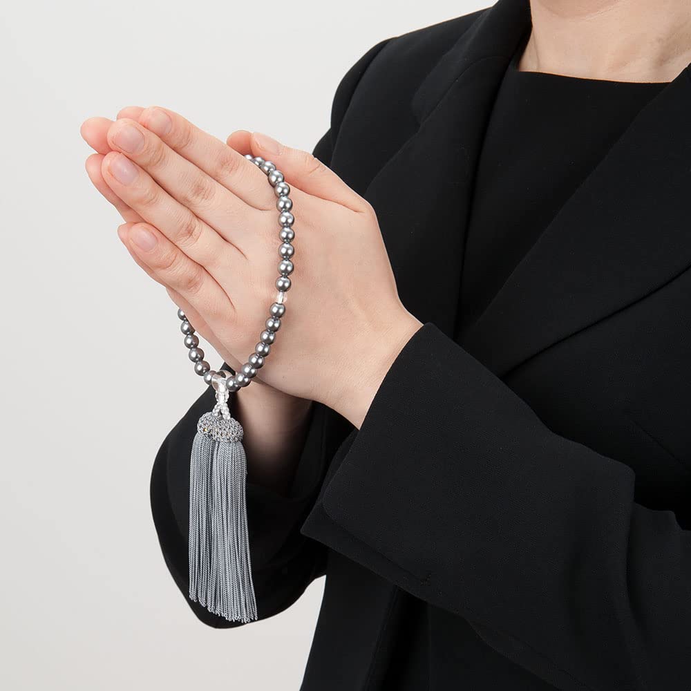 [Takita Buddhist Altar Shop] Women's Buddhist Prayer Beads, 7mm Black Shell Pearl Beads, with Headed Tassel and Prayer Bead Bag, Suitable for All
