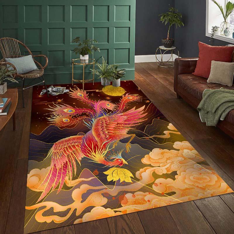 

Japanese Phoenix Gold Animal Rugs for Kids Bedroom Boys Girls Room Decor Cool Non Slip Floor Mats Living Room Carpet 40x60cm (16x24in)