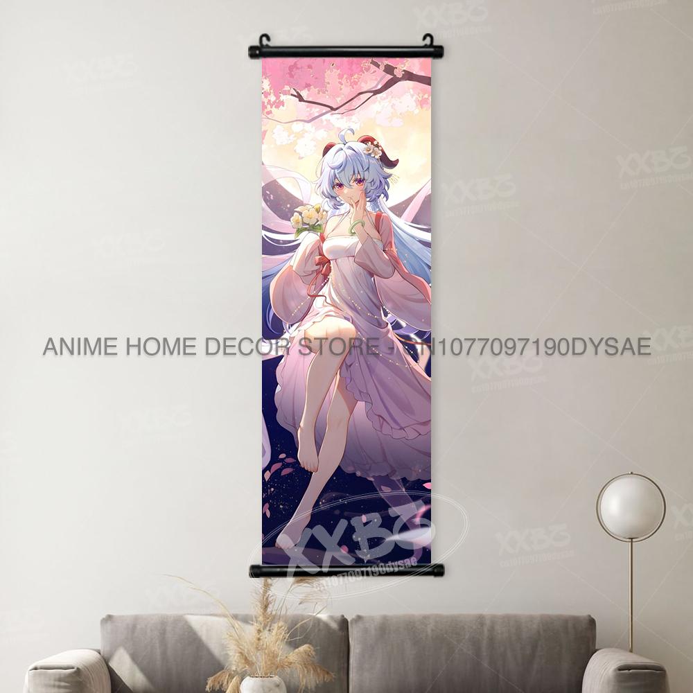 Game Genshin Impact Poster Sexy Anime Mona Home Decor Scroll Picture Sucrose Wall Art Decorative Hanging Painting Interior Mural