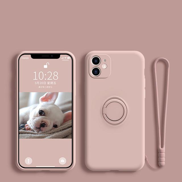 For iPhone 17 Pro Max Luxury Ring Holder Magnetic Liquid Silicone Frame Phone Cover For iPhone Air 16 15 14 13 12 11 Strap Case