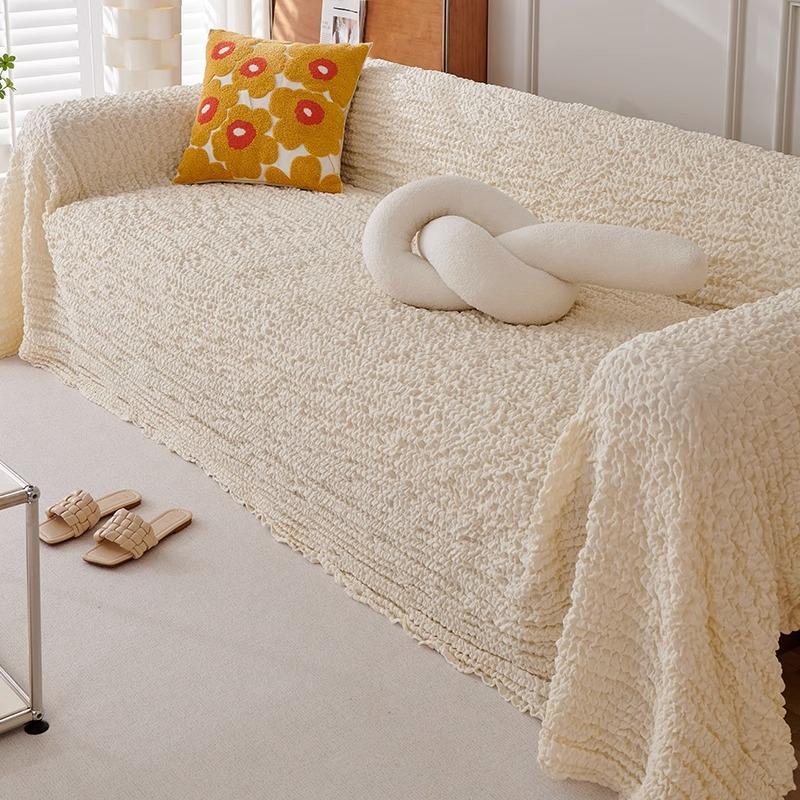 

Cream Seersucker Sofa Cover Non-Slip Four Seasons Universal Full Covered One Piece Towel Cushion for Living Room 180*130