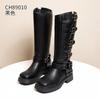 Leather Martin Boots Autumn and Winter New Flat-bottomed Retro Belt Buckle High Boots Western Cowboy Knight