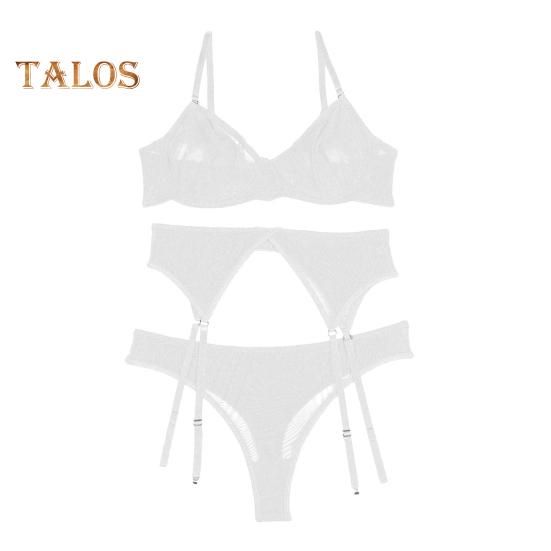 3 Pcs/Set Bra Thong Set with Garter Adjustable Straps See-through Mesh Thin Elastic High Waist Panties Wedding Night Honeymoon Valentines Day
