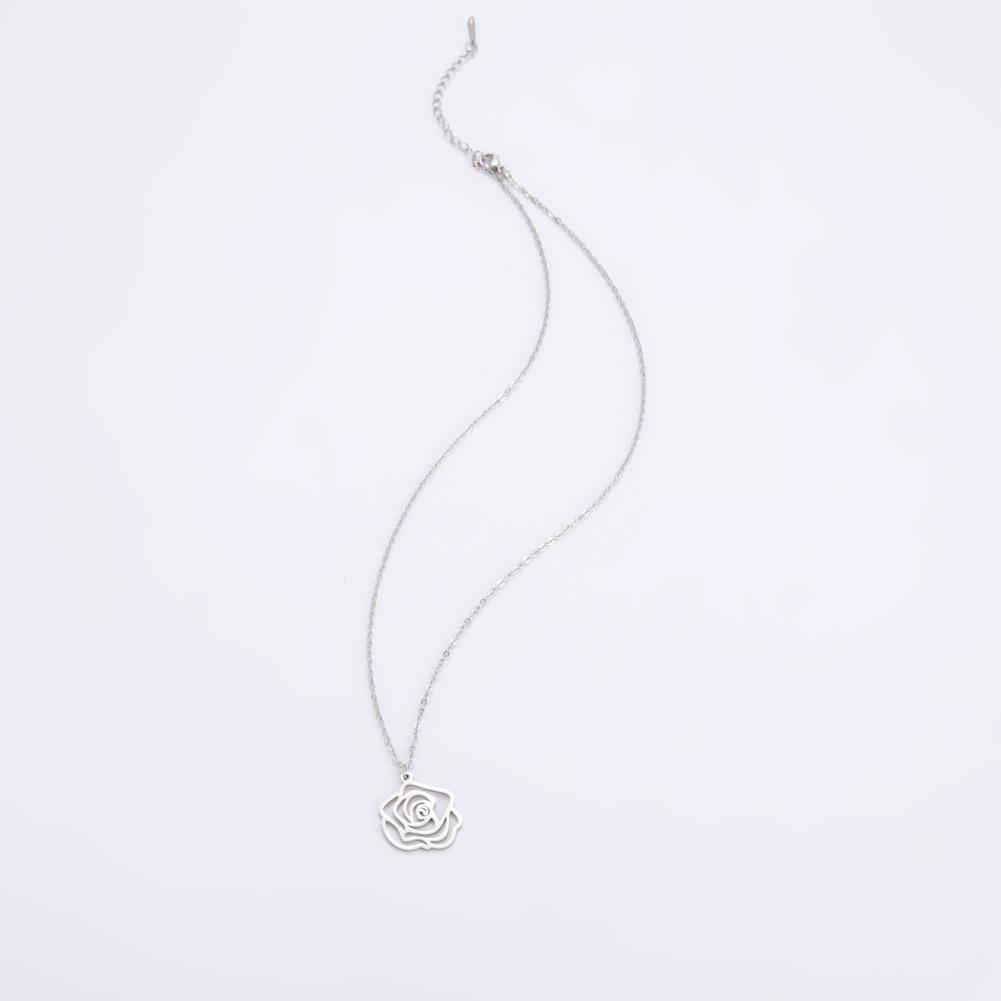 Cazador Rose Flower Pendant Necklaces Stainless Steel Jewelry Choker Necklaces Wedding Mother's Day Gift for Women Lover New