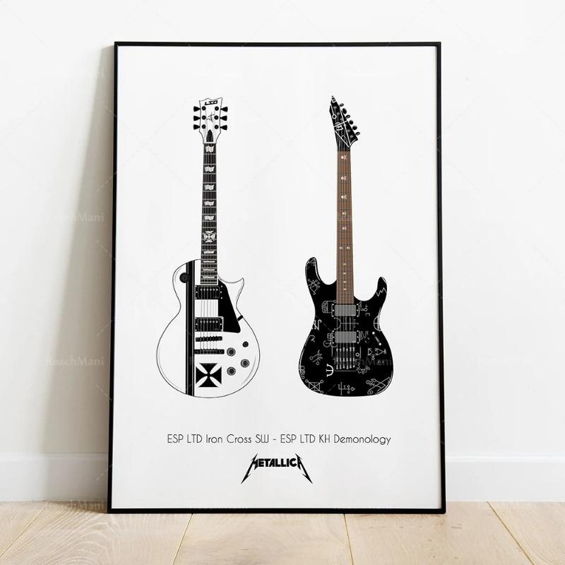 Picture Canvas Printing Electric Guitar Wall Art Poster Living Room Decoration Minimalist Poster of Band Guitar Without Frame