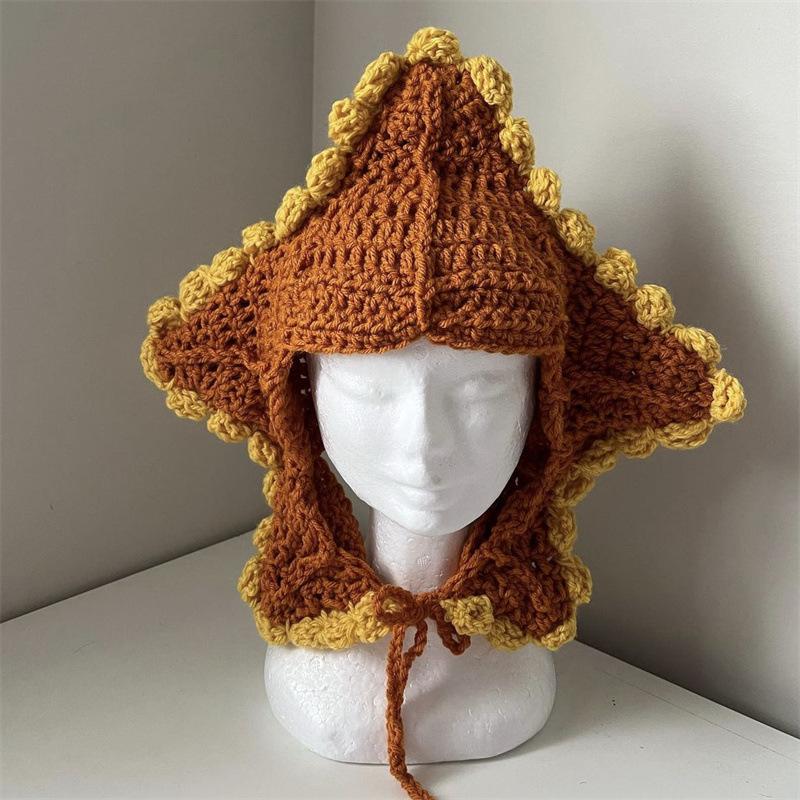 

Однотонная полосатая шапка с кошачьими ушками, модная и персонализированная шапка-пуловер с кисточками для взрослых adult 57-59cm