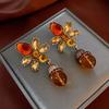 Elegant Knot Diamond Embedded Enamel Flower Earrings Vintage Court Style Women's Fashion Jewelry Personality Trend