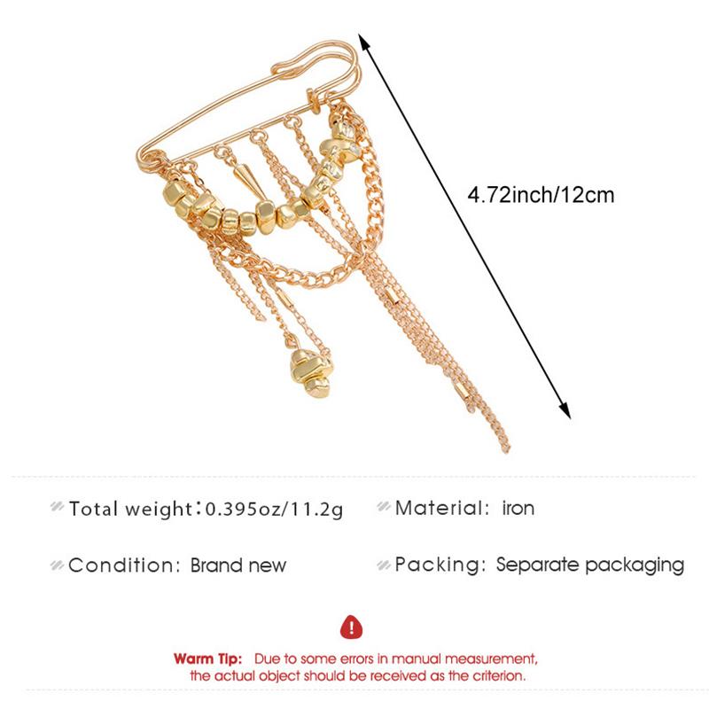 Hypoallergenic Punk Chain Tassel Safety Pin Brooches With Pearl Star Heart Charms For Blazer Suit Jacket Party Daily Wear